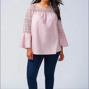 Lane Bryant Pink Lace Sleeve Blouse
